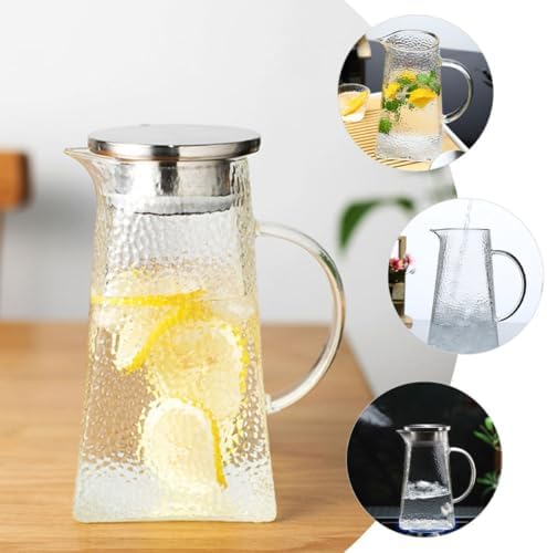 1.2l Glass Water Pitcher with Lid, Hammer Pattern Serving Jug - Image 5