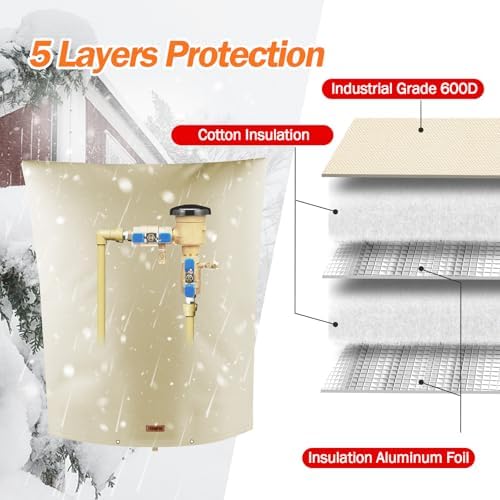 TOHONFOO Backflow Preventer Cover, Pipe Freeze Insulation, 26"Wx40"H, Beige - Image 5