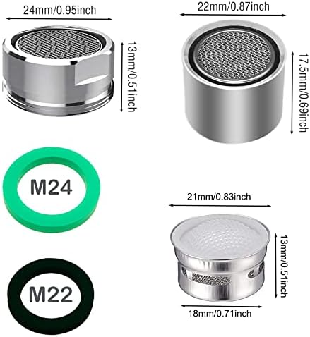 4pcs Faucet Aerators, 2pcs Aerator Filter Replacement Parts, with Brass Housing, 2pcs 15/16 Inch Male and 2pcs 55/64 Inch Female Bathroom Aerator Faucet Filters with Gaskets,for kitchen bathroom - Image 2