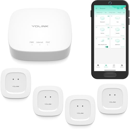 YoLink Water Leak Sensor 1 Kit: 4-Pack + Hub by YoLink