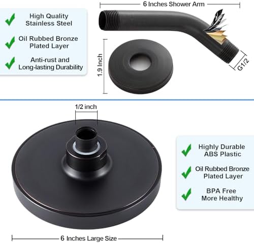 6" Rain Shower Head & 6" Shower Arm, Luxe Oil Rubbed Bronze Finish - Image 5
