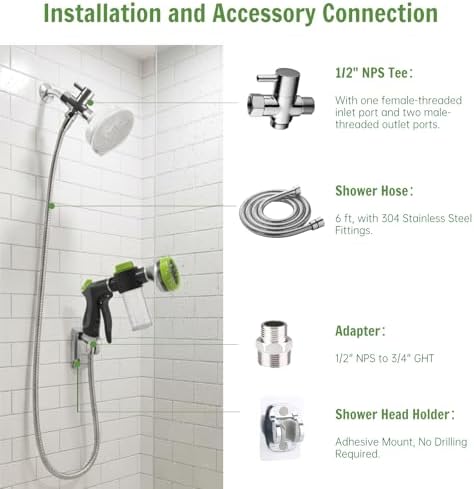 Dog Shower Attachment Water Hose Nozzle Sprayer Set with Metal 3-Way Shower Diverter & 6FT Shower Hose, 10 Spray Modes,with Soap Dispenser,Suitable for Indoor Outdoor Dog Washing - Image 2