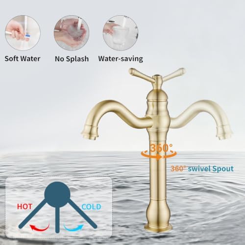 Bathroom Vessel Sink Faucet, Brushed Gold - Image 6