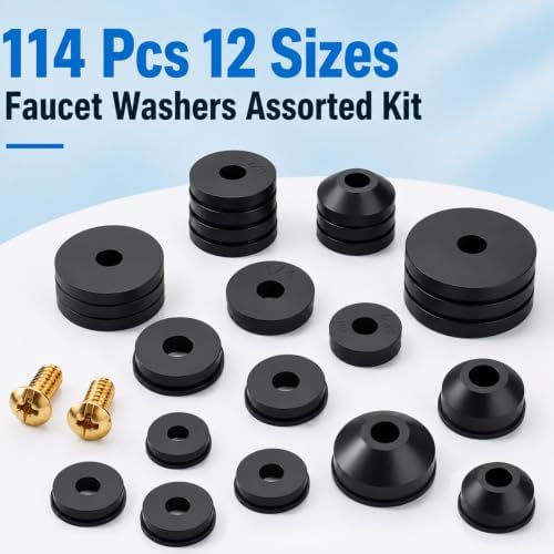 114 pcs Flat and Beveled Faucet Washers and Brass Bibb Screws Assortment - Image 6