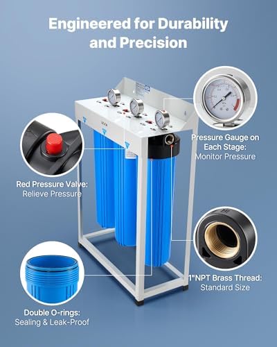 VEVOR Whole House Water Filter System, 3-Stage | Sediment, PHO, CTO | 4.5" x 20" Home Water Purifier Filter Reduce Chlorine, Bad Taste, Odor, Rust, Prevent Scale and Corrosion - Image 5