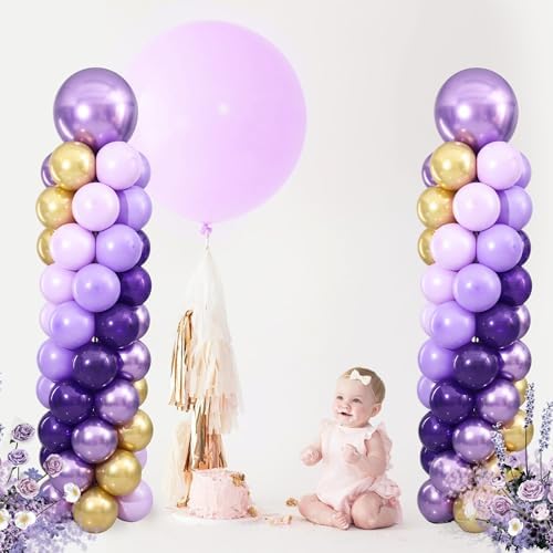 Purple and Gold Balloon Column Stand Kit Set of 2 for Floor - Image 7