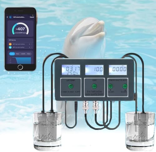 Smart Water Quality Detector, Data Logger Temp TDS Salinity S.G. EC ORP Water Tester Monitor Analyzer, Aquarium Water Quality Tester Digital Meter, WiFi PH Meter, for Aquariums Pools Hydroponics by JOSBY