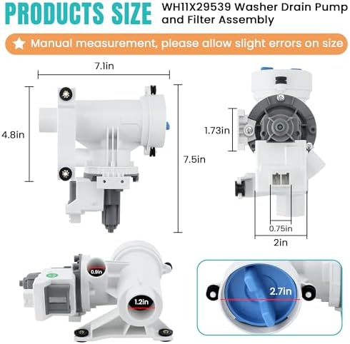WH11X29539 Washer Drain Pump Filter Compatible for G-E Front Load Washing Machine Pump PD00094541 WH11X39237 AP8054992 PS16217203 EAP16217203 B25-3A04 PD00065822 Replacement by MIFLUS - Image 2