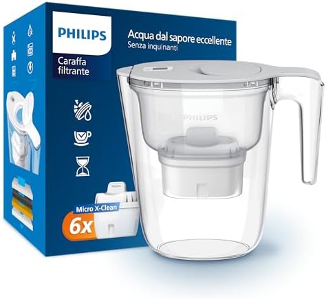 Philips Water Carafe filtrante Philips +6 Cartouches filtrantes de Remplacement Micro X-Clean, débit Rapide, Blanc, 2,6 litres, minuterie électronique by Unknown