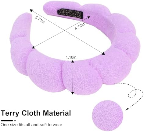 3 Pack Spa Headbands for Washing Face, Skincare Headbands Makeup Headband Sponge Face Wash Headbands, Terry Cloth Headbands Puffy Hair Band for Washing Face - Image 2