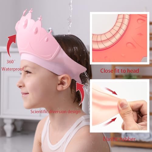 Baby Shower Cap Shield, Baby bath set shower cap, Visor Hat for Eye and Ear Protection for 0-9 Years Old Children,Cute Crown Shape Makes the Baby Bath More Fun (Pink) LiLiBBShie - Image 3
