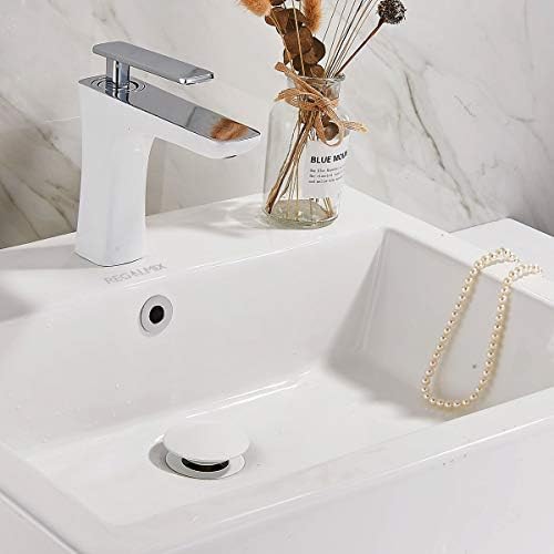 REGALMIX Vessel Sink Drain, Bathroom Faucet Vessel Sink Pop Up Drain Stopper, Built-in Anti-Clogging Strainer, with Overflow White, Fits Standard American Drain Hole(1-1/2" to 1-3/4") RWF083N - Image 6