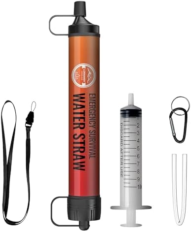 Emergency Water Filter Straw, Personal Survival Water Filtration System, Water Purifier, Outdoor Survival Gear and Equipment for Hiking Camping Accessories Cycling Fishing Preparedness by Lormandy