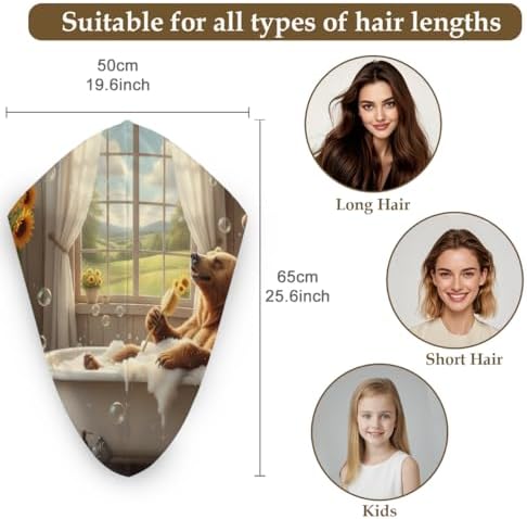 Microfiber Hair Towel Wrap for Women - Bear Bubble Bath Super Absorbent Fast Drying Head Hair Towels - Elastic Loop Design Anti-Frizz Soft Turbans for Wet Long, Curly, Thick Hair - Image 2