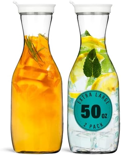 DecorRack 50 oz Water Carafe with Flip Top Lid, BPA-Free Plastic (2 Pack) by DecorRack