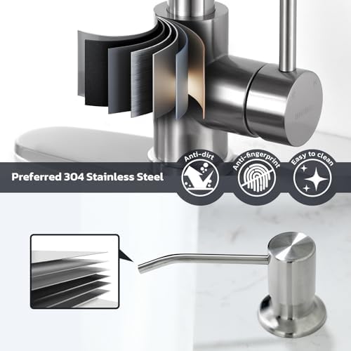 WEWE Kitchen Faucet with Soap Dispenser, Stainless Steel, Brushed Nickel - Image 4