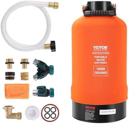 VEVOR RV Water Softener, 16,000 Grain Portable Water Softener, with 3/4" Brass Fittings and 42" Hose, Soften Hard Water Filter System for RVs, Trailers, Boats, Mobile Car Washing, Pressure Washing by VEVOR
