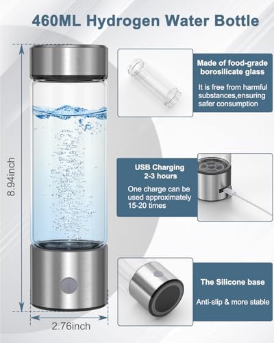 Hydrogen Water Bottle, Portable Rechargeable Hydrogen Water lonizer with SPE/PEM Technology, 3-Min Electrolysis, 460ml Hydrogen Water Bottle Generator for Office, Travel, Home, Fitness - Image 4