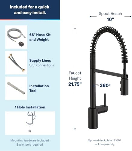 Moen Align Matte Black One-Handle Single Hole Pre-Rinse Spring Kitchen Faucet with Pull Down Sprayer and Power Boost, 5923BL - Image 4