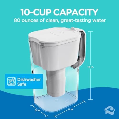 HOMEWATER 10-Cup Pitcher Filter (White) – BPA-Free, High-Capacity 2.4L Pitcher with Fast-Flow Carbon Filter, Wide Mouth for Easy Pouring, Removable Filter Replacement, Locking Lid, and Dishwasher-Safe - Image 5