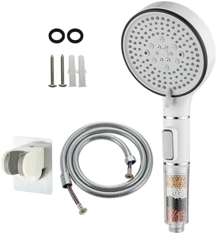 RV Shower Head with Hose, High Pressure 5 Setting Shower Head with Filter and On/Off, Water Saving Shower Head for RV/Camper, Travel Trailer, Motorhome,White，Save water (White) by UYofo