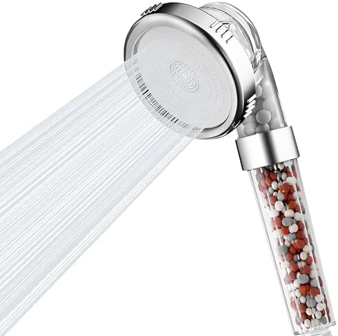 Filtered Handheld Shower Head, High Pressure 3 Spray Settings Showerhead for Saving Water, Water Softener Shower Head with Mineral Beads to Remove Chlorine & Fluoride for Dry Hair & Skin by Keycozy