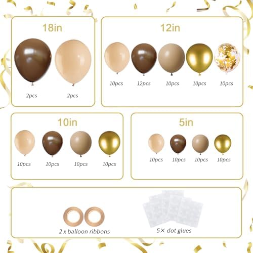 136pcs Brown Balloon Arch Kit, 18 12 10 5 inch Dark Brown Nude Gold - Image 2