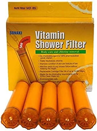 Sonaki Vitamin C Shower Refill Filter Cartridge - FITS Sonaki Showerheads, 50V, 100V, and 300 Inline Models - (5 Pack) - Remove up to 99.9% of Chlorine and Chloramines by Sonaki