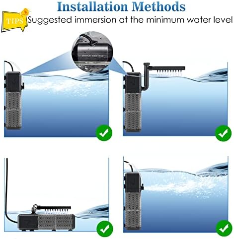 AQQA Submersible Aquarium Filter, Adjustable Flow with Aeration System - Image 6