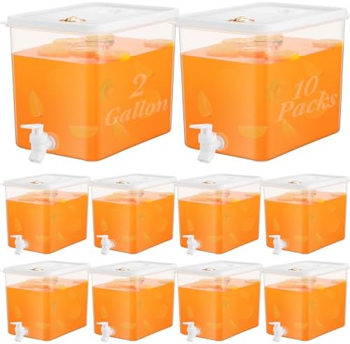 Domensi 10 Pack Drink Dispenser for Fridge with Spigot, 2 Gallon by Domensi