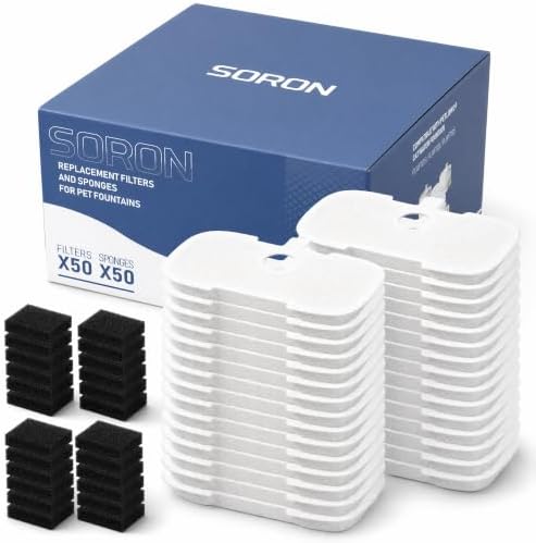 SORON 50 Packs Filter Replacement Compatible with PETLIBRO Cat Water Fountain PLWF005/PLWF105/PLWF115/PLWF106/PLWF116/PLWF305, Upgrade Replacement Filters Fit Pet libro Water Fountain by SORON