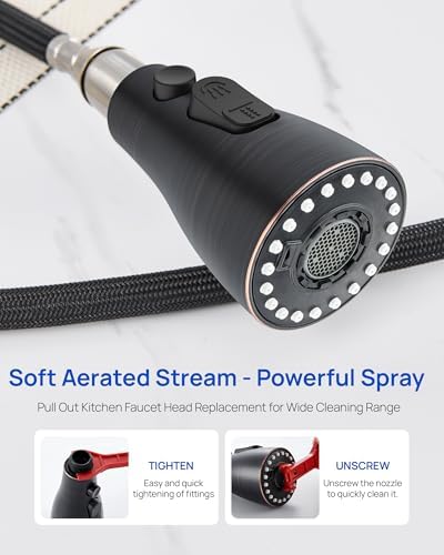 J-HVA Metal Kitchen Faucet Head Replacement – 3 Mode High-Pressure Sink Sprayer Replacement with 15 Nozzle Adapters, Durable Pull Down Spray Head for Kitchen Sink, Oil Rubbed Bronze, Stainless Steel - Image 4