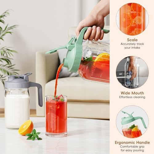 JunVpic Glass Pitcher with lid, 64 oz Wide Mouth Mason Jar - Image 4