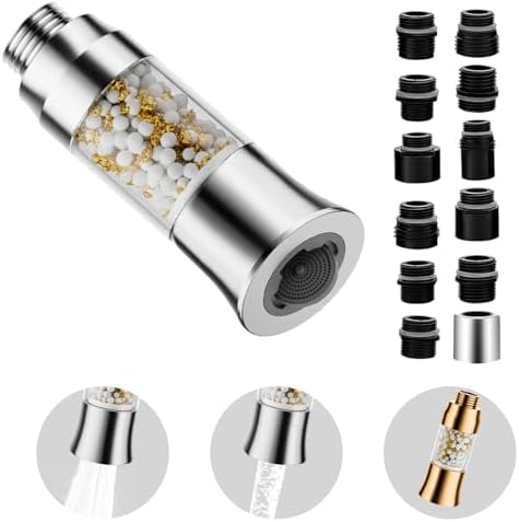 Metal Kitchen Faucet Head Replacement with Filter - Pull Down Spray Head Water Filter for Sink - 2 Modes Sink Sprayer Replacement with 12 Nozzle Adapters - Anti-clogging Design by SUPAFA
