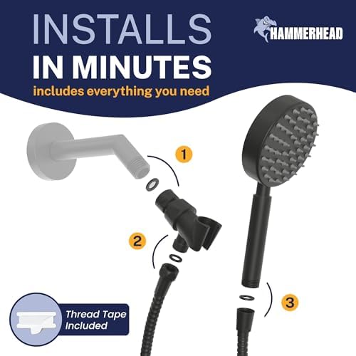 HammerHead Metal Handheld Shower Head High Pressure, 6ft Long Shower Hose - Image 5