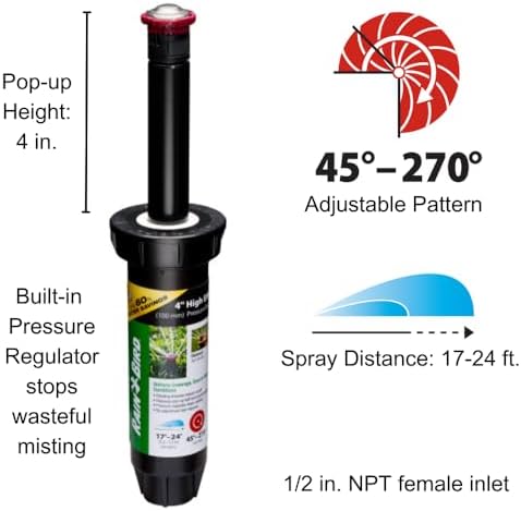 Rain Bird 22SAPROPR HE Pro Rotary Sprinkler, Adj 45-270°, 17-24 Feet, 4" - Image 2