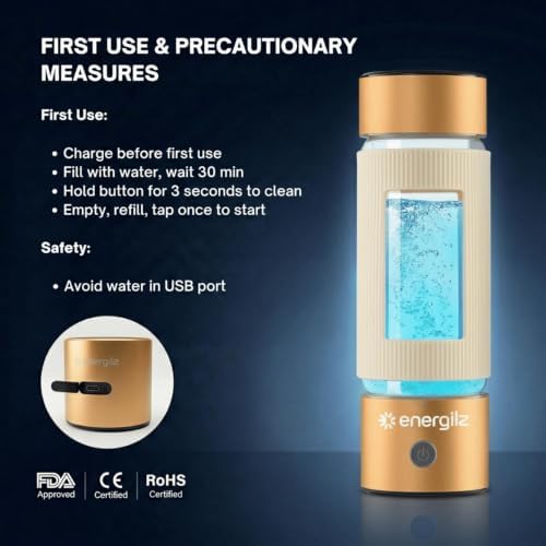 Hydrogen Water Bottle | Large 16.2 oz (480 ml) Hydrogen Water Bottle Generator 3000 ppb | Hydrogenator Machine | SPE/PEM Hydrogenated Ionizer Generator(Golden w/Beige) - Image 7