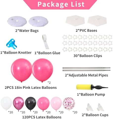 Hot Pink and Black White Balloon Column Stand Kit Set of 2 for Floor - Image 2