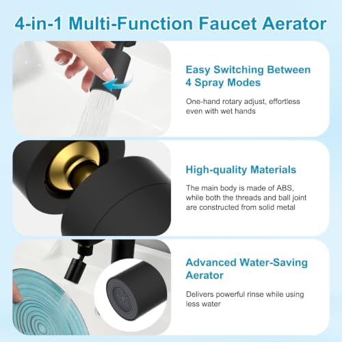 Hibbent 4-Mode Faucet Aerator, Faucet Sprayer Attachment, Matte Black - Image 4