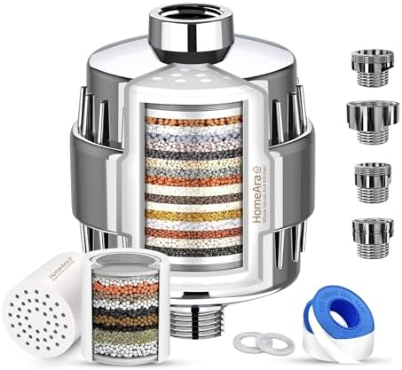 15-Stage Shower Filter for Hard Water, Water Softener Filter with Metal Adapter Set, Shower Head Water Filter for Chlorine, Rust, Sediment Improves Skin & Hair, Chrome by HomeAra