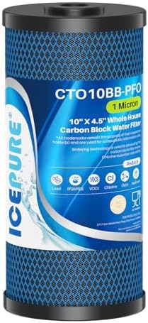 ICEPURE 1 Micron 10" x 4.5" Whole House PFOA/PFOS Carbon Water Filter Cartridge Replacement for Dupont WFHDC8001,EP Series,EPM Series,CB-BB-10, GE FXHTC, GXWH40L, GXWH35F, GNWH38S, CTO10BB, Pack of 1 by ICEPURE