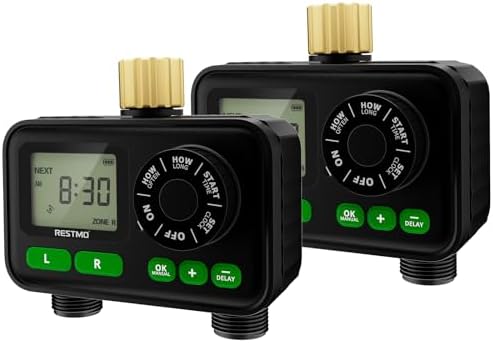 RESTMO 2-Zone Programmable Sprinkler Timer for Outdoor Hose Faucet 2 Pack by Restmo