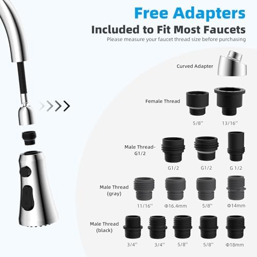 Hibbent Pull Down Kitchen Faucet Head Replacement with 15 Adapters - Image 2