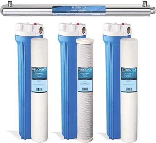 Bluonics Powerful Whole House & Well Water System 55W UV Ultraviolet w/Sediment & CTO Carbon with Solid Blue Housing 2.5"x20" Ideal for Residential and Commercial Use with City/Municipal or Well Water by BLUONICS