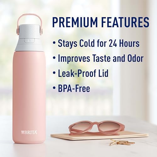 Brita Stainless Steel Premium Filtering Water Bottle, BPA-Free, Reusable, Insulated, Replaces 300 Plastic Water Bottles, Filter Lasts 2 Months or 40 Gallons, Includes 1 Filter, Rose - 20 oz - Image 4