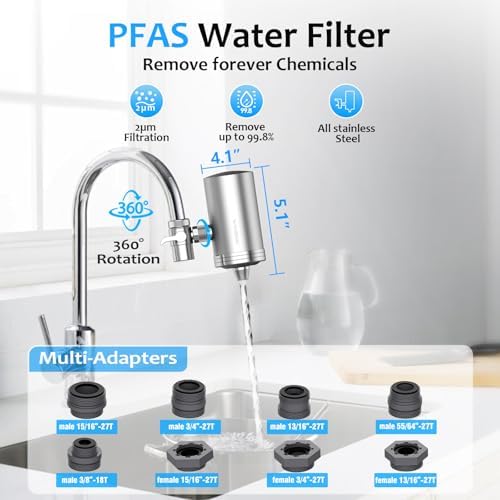 WINGSOL Stainless Steel Water Filter for Sink Faucet, NSF/ANSI 42&53, 360° Rotating Tap Purifier Reduces PFAS, Lead, Chlorine & Microplastics, 350 Gallons Long-Lasting for Kitchen & Bathroom - Image 2