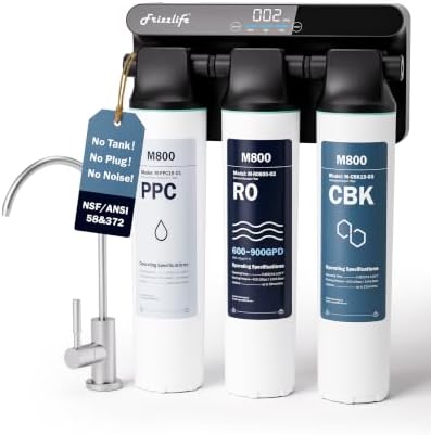 Frizzlife M800 Non-Electric Tankless Reverse Osmosis Water Filter, up to 900GPD Under Sink RO Water Filtration System, Huge Filter with Auto Flush, NSF/ANSI 58&372, 4:1 Pure to Drain by FRIZZLIFE