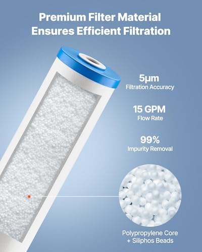 VEVOR Whole House Water Filter Replacement Cartridge, 4.5" x 20" Polyphosphate Scale Inhibitor Filter for Whole Home Water Filtration System, Reduce Chlorine, Taste, Odor, Prevent Corrosion - Image 3