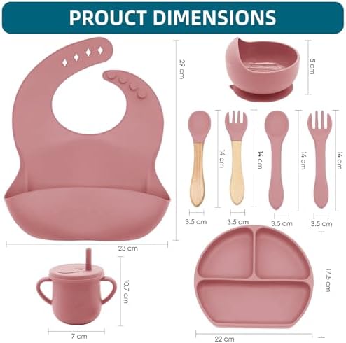 100% Silicone Baby Feeding Set,BPA Free Baby Dishes Set with Suction Bowl Divided Plate,Toddler Self Feeding Dish Set with Spoons Forks Sippy Cup and Bib, Baby Eating Utensils (Coral) - Image 3