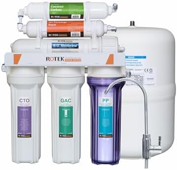 Rotek Water Systems Reverse Osmosis Water Filtration System, Under Sink 6-Stage ION RO Water Filter System, No Pump, Contains Leak Stop Valve, 100 GPD, Deioniization by RotekWaterSystem